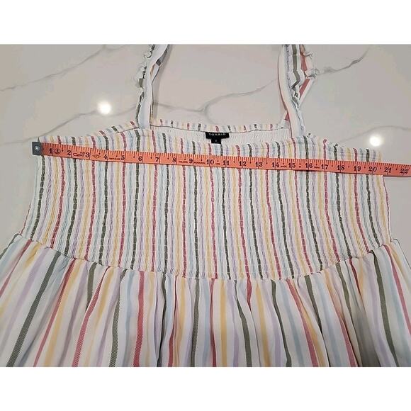 TORRID Challis Smocked Tiered Dress White Multicolor Striped Boho MIDI Size 4X - Picture 7 of 9